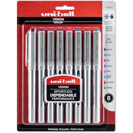 Vertex 0.7 mm Vision Rollerball Pen, Assorted Liquid Ink, 8PK VE3735989